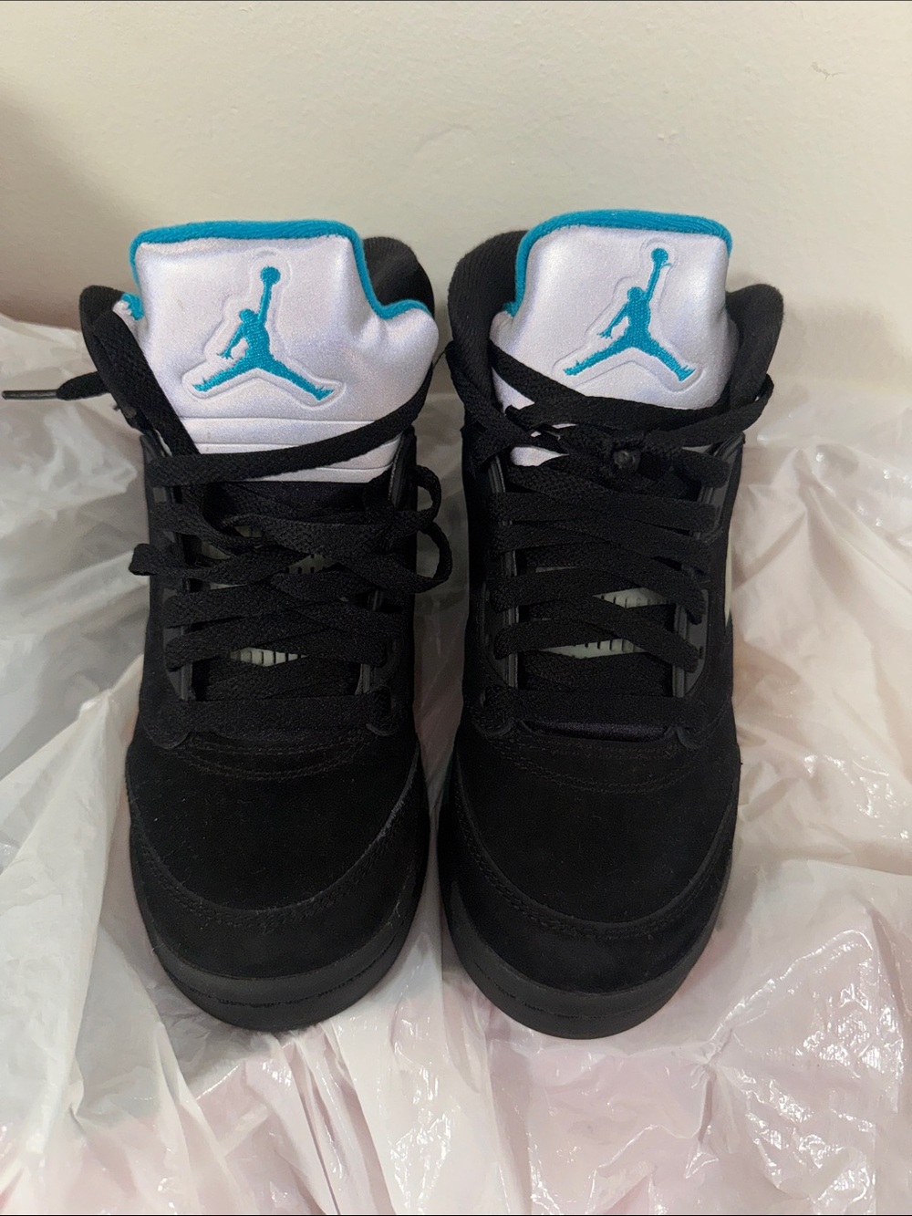 Jordan 5 Black Suede Sneakers with Teal Accents